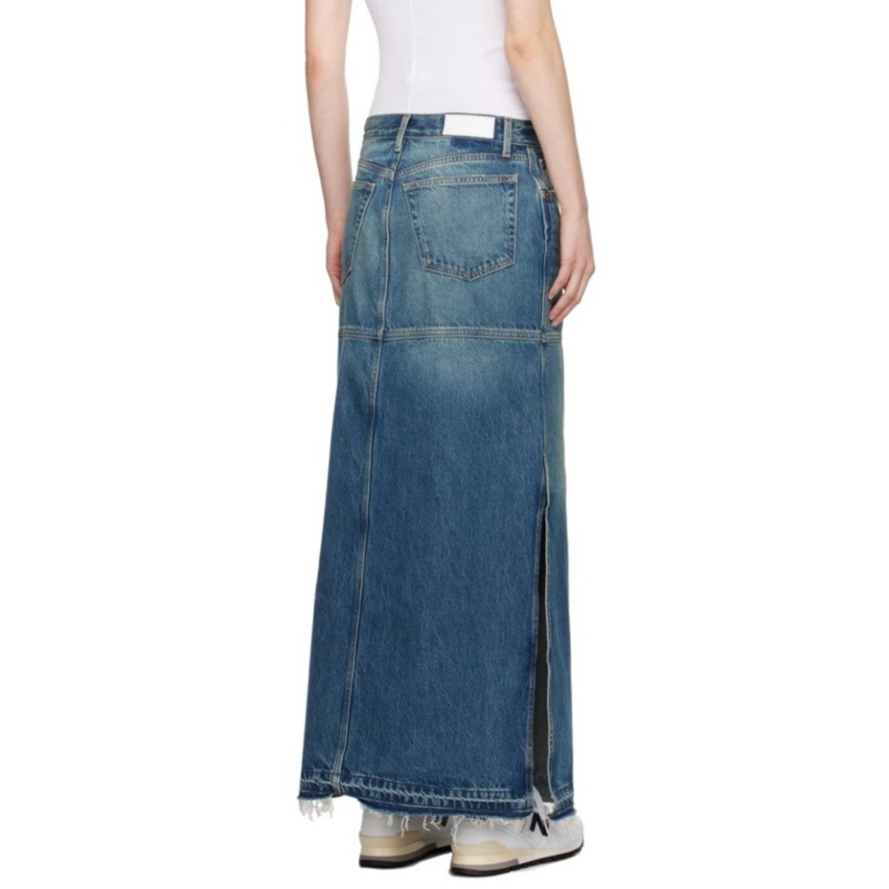 RE/DONE Mid Rise Split Jean Maxi Skirt Women's 23 Herbal Tint Frayed Hem - Picture 3 of 16